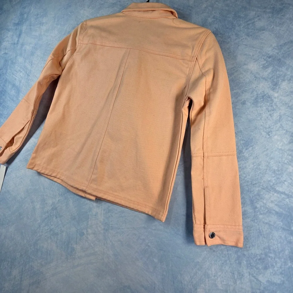 Tahari Girl Peach Orange Denim‎ Jacket Button Front Twill Coat Kids Size 12 NEW